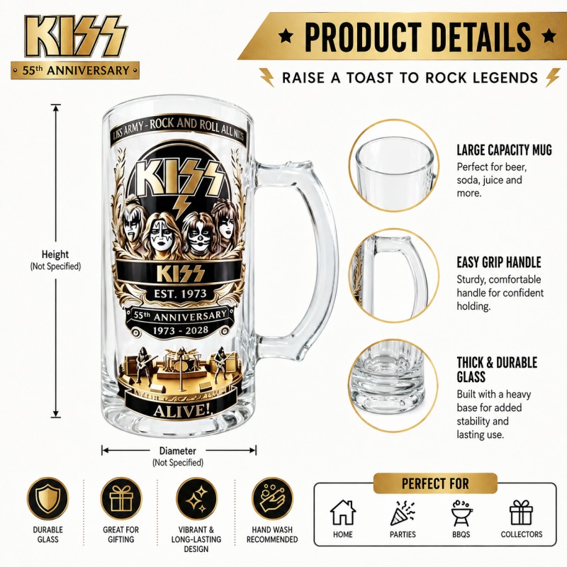 Beer Mug Handled - 55e verjaardag KISS rockband biermok waterdichte