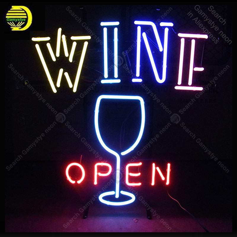 Wine In Beer Store - Neonbord voor OPEN WIJN en wijnbeker