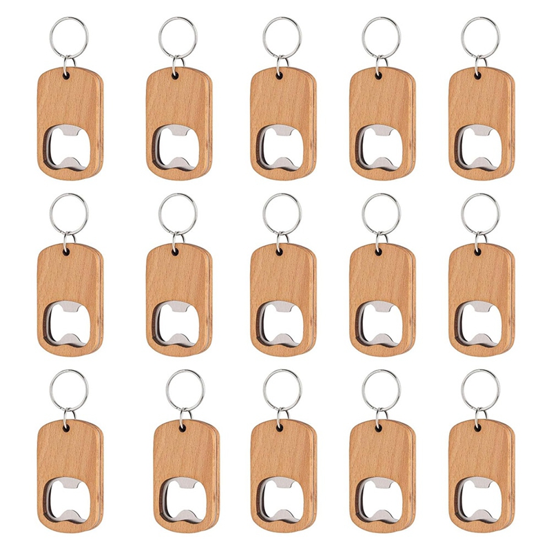 Wine Beer Opener - 15-pack flesopener blanco houten sleutelhanger blanks