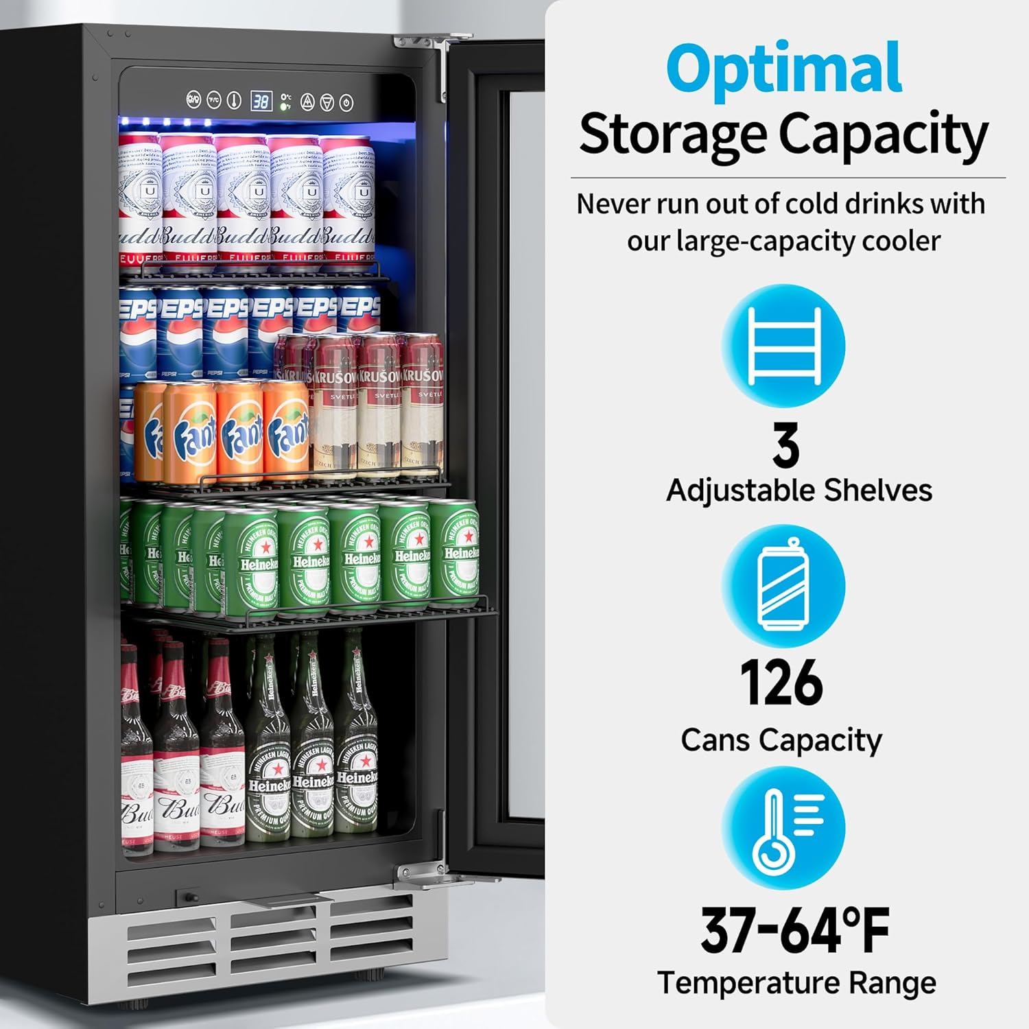 Wine And Beer Undercounter Fridge - 15 inch onderbouw drankenkoelkast voor 126